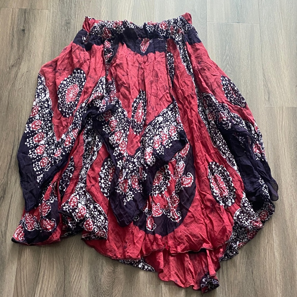 Bohemian Red pink purple and Black Maxi Skirt tribal belly dance batik skirt